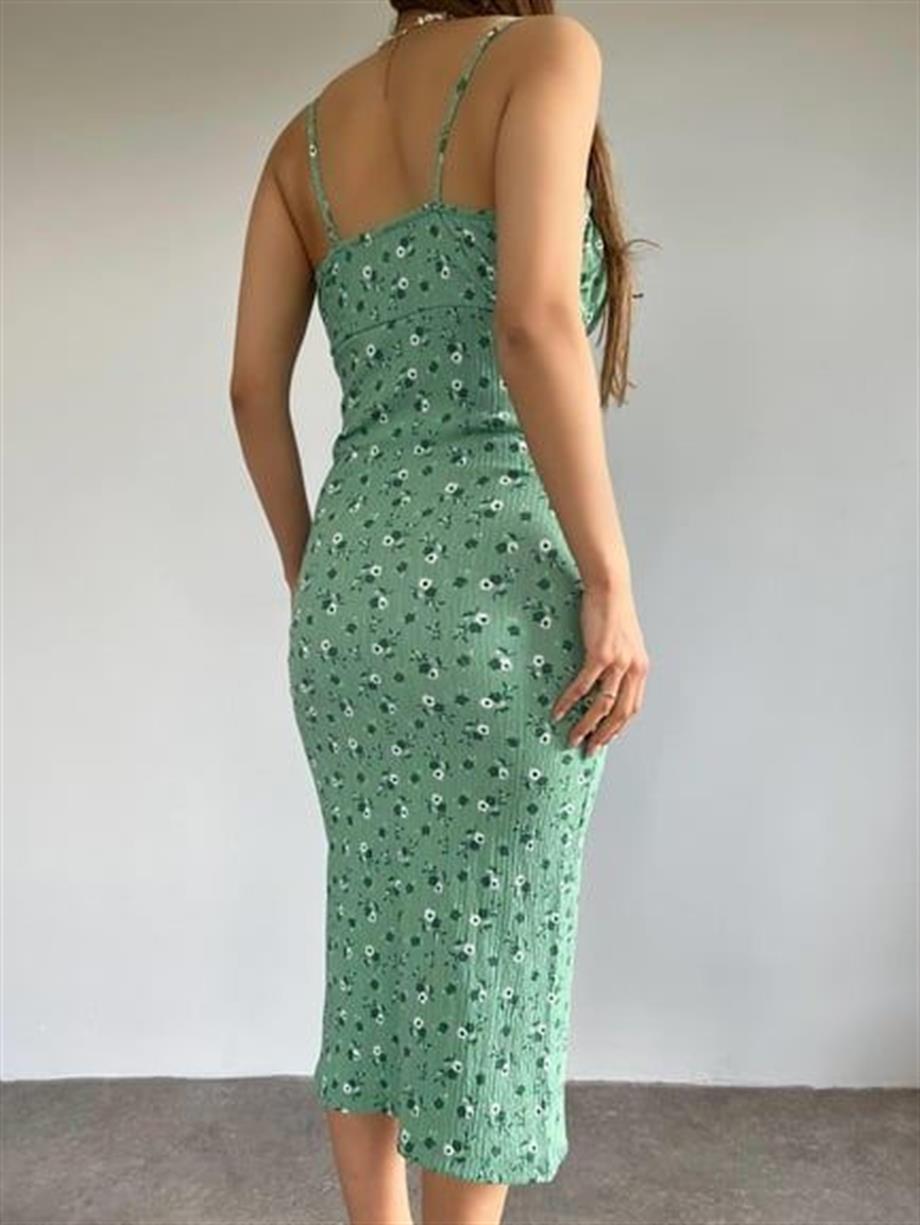 Papatya Desenli  Askılı Elbise 10546