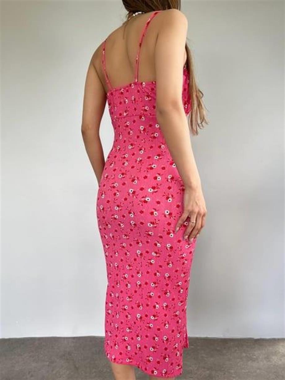 Papatya Desenli  Askılı Elbise 10546