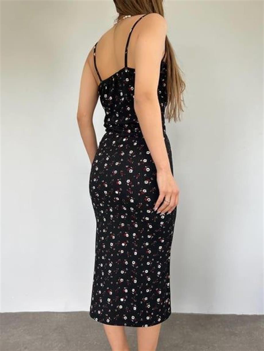 Papatya Desenli  Askılı Elbise 10546