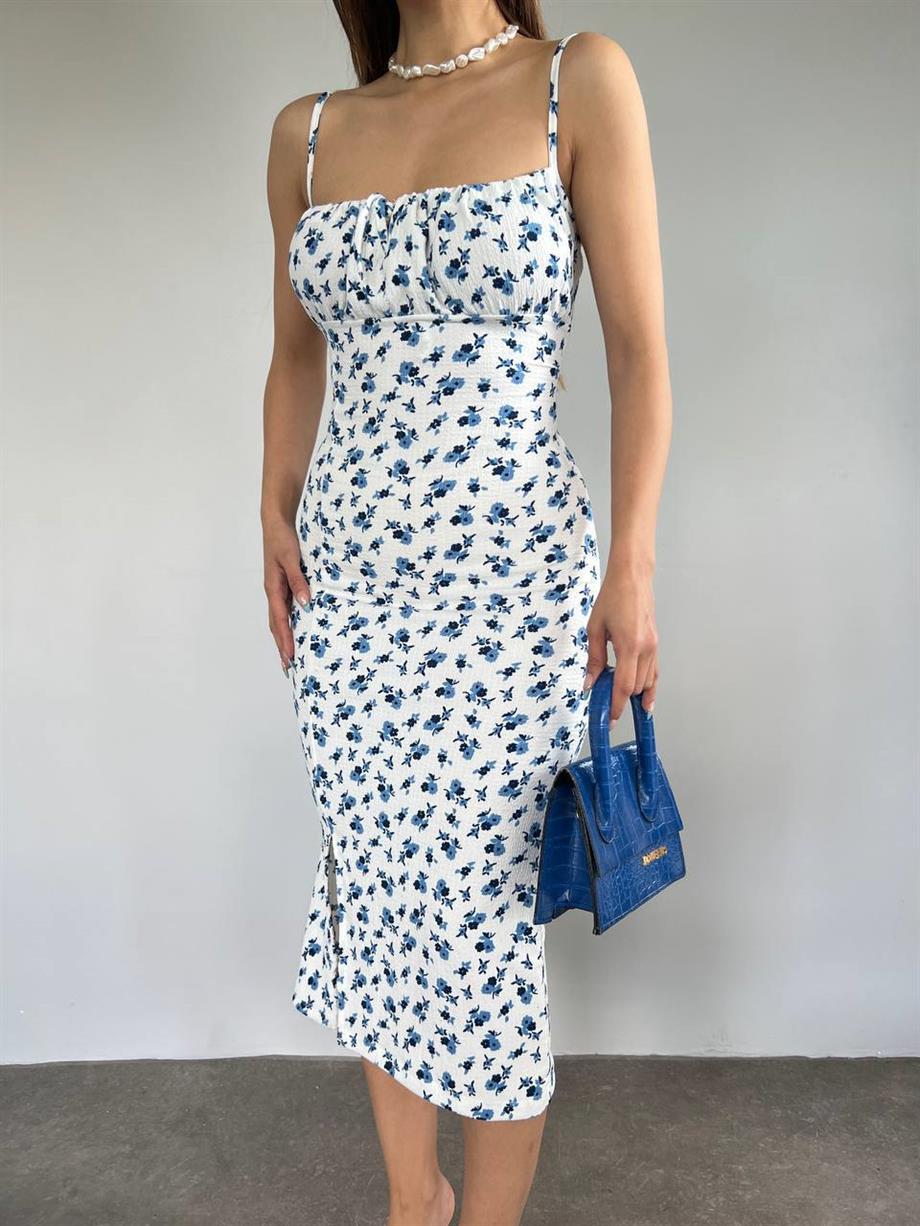 Papatya Desenli  Askılı Elbise 10546