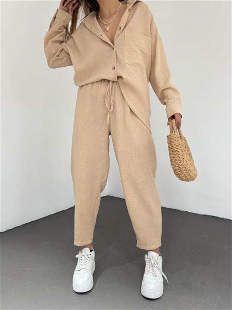 Pera Keten Gömlekli  İkili Set Takım 10277