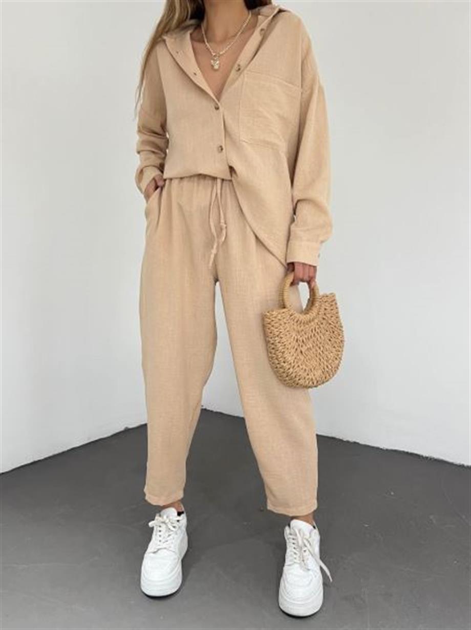 Pera Keten Gömlekli  İkili Set Takım 10277