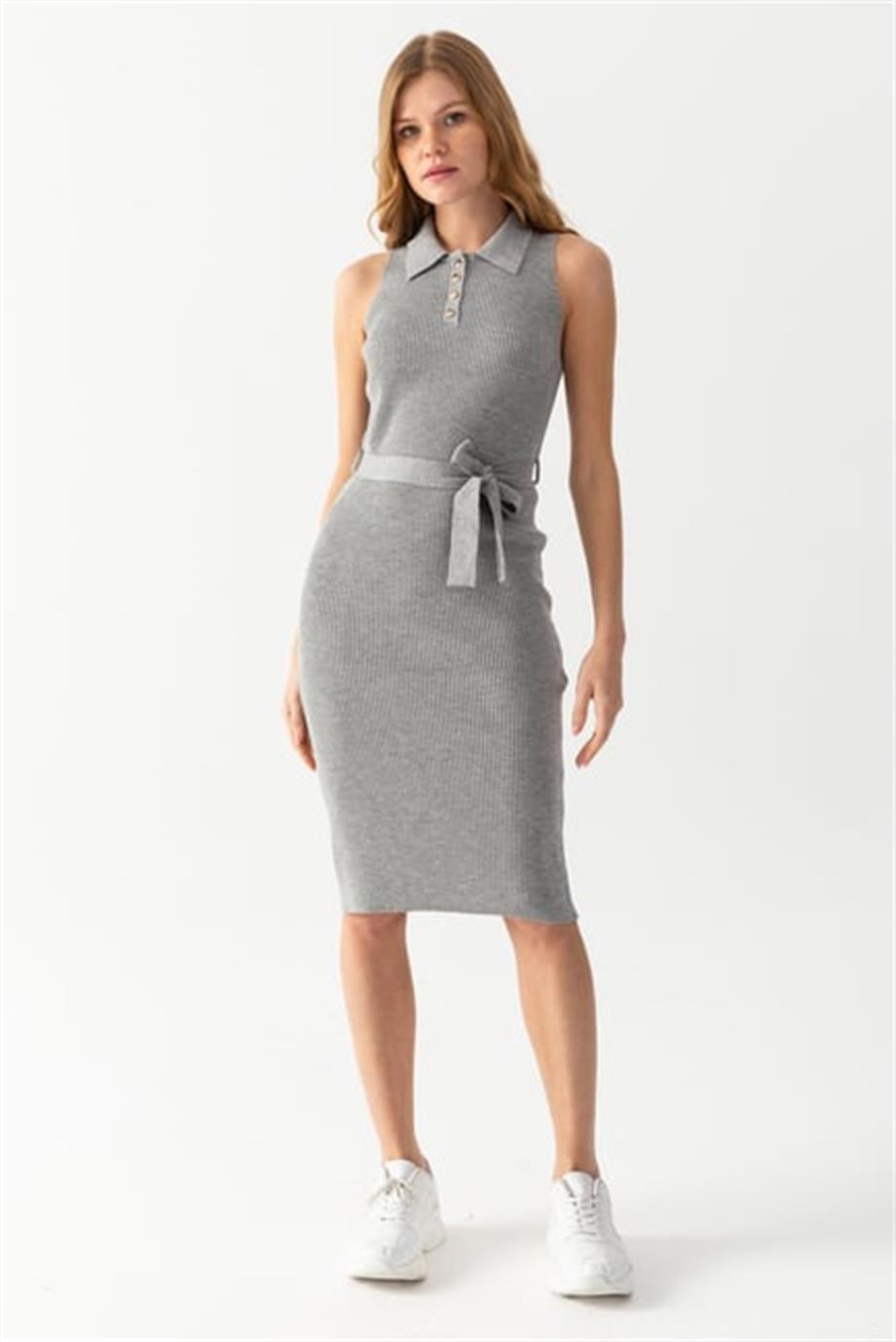 Polo Yaka Kolsuz Triko Elbise 8080