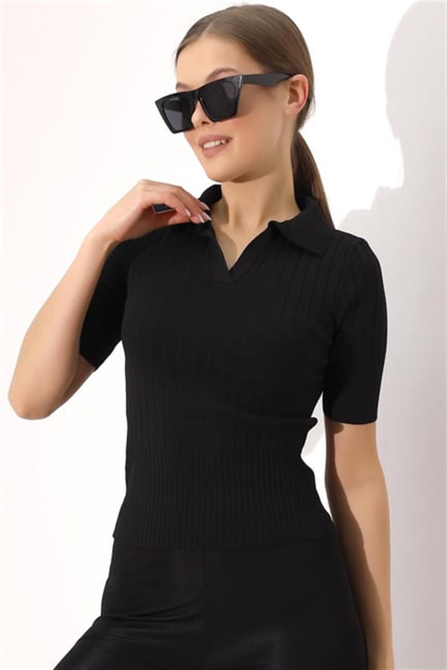 Polo Yaka Triko Bluz  6335