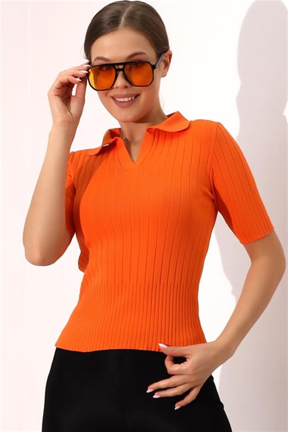 Polo Yaka Triko Bluz  6335