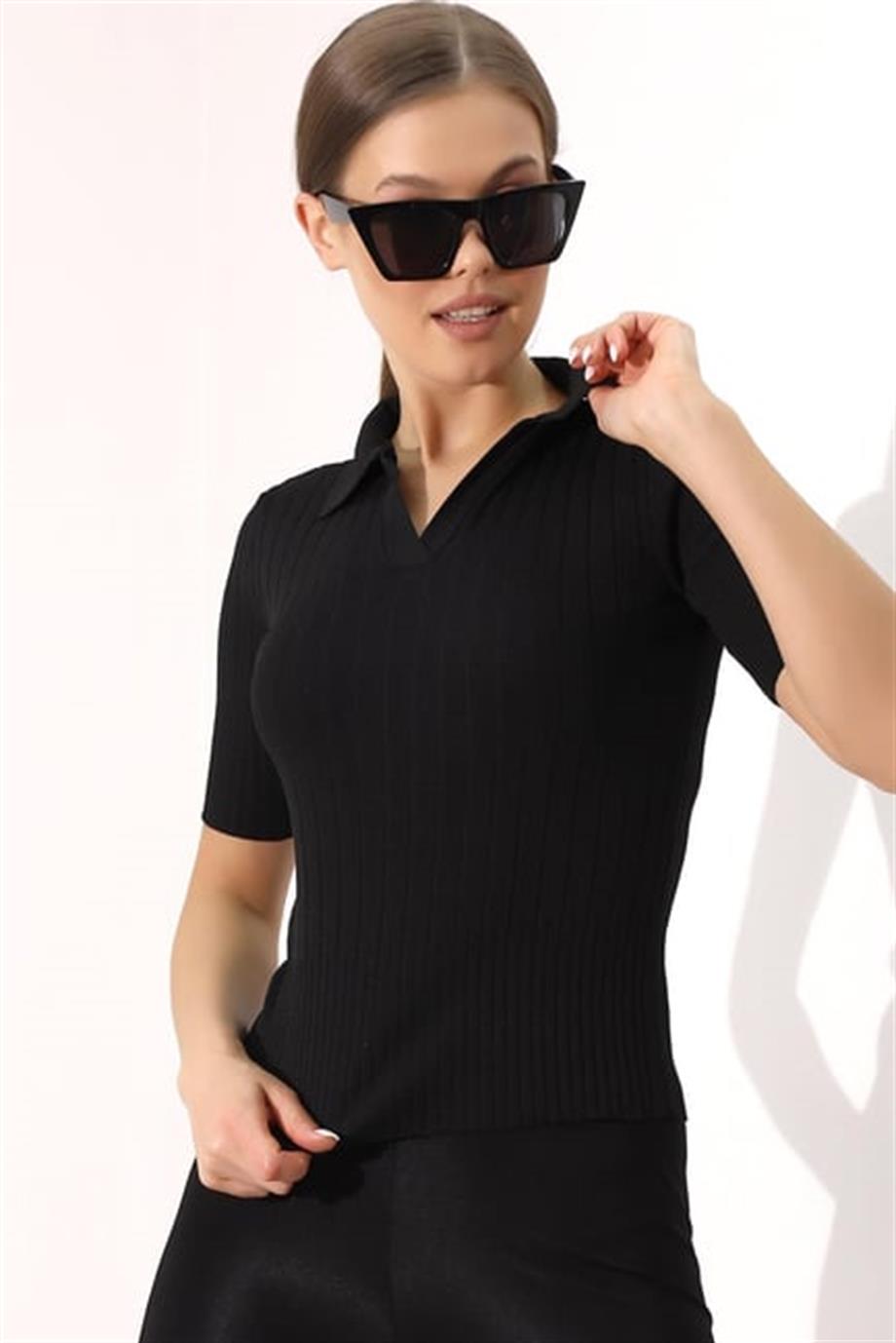 Polo Yaka Triko Bluz  6335