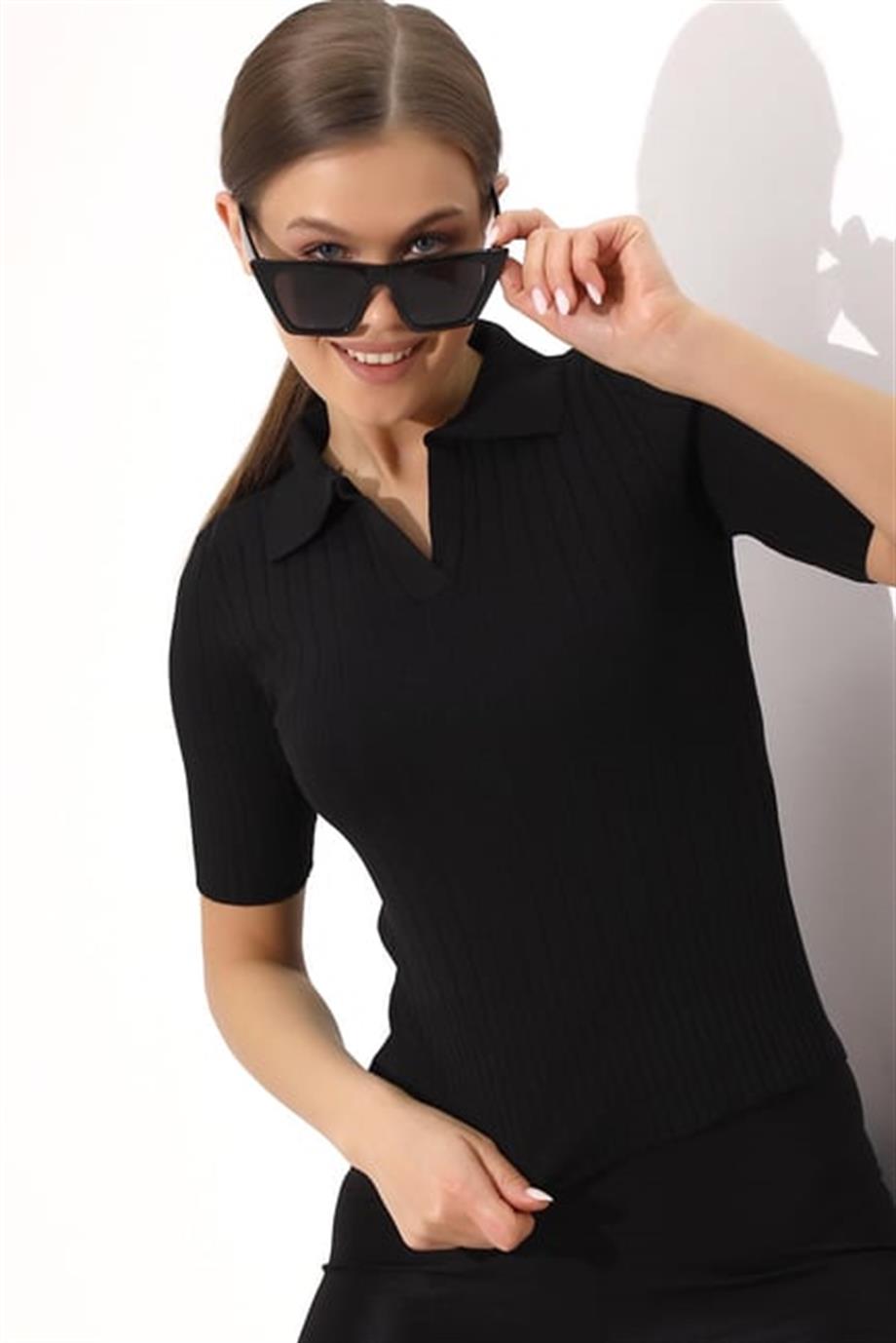 Polo Yaka Triko Bluz  6335