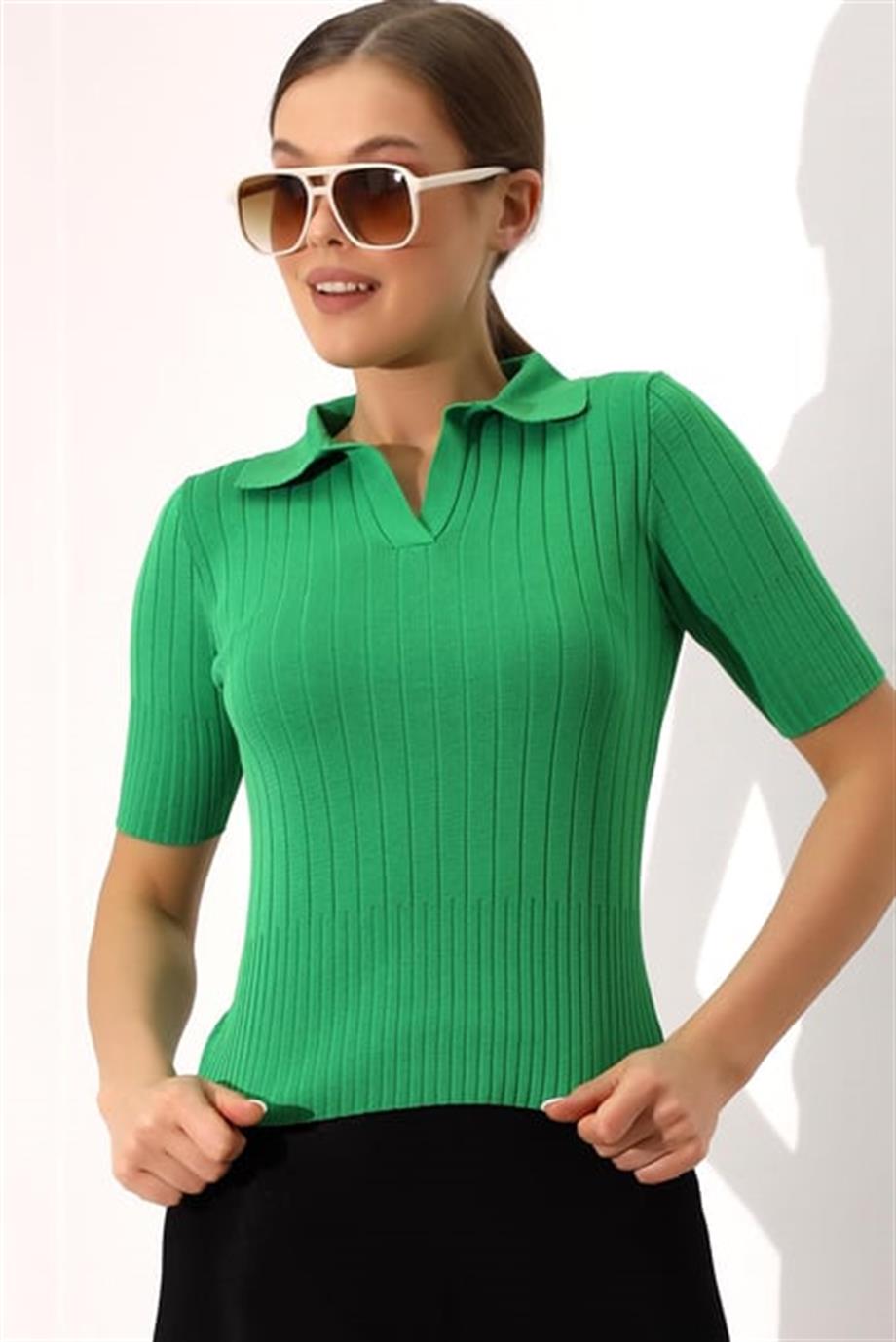 Polo Yaka Triko Bluz  6335