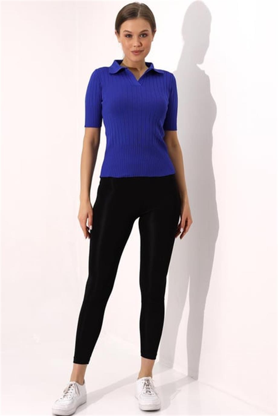 Polo Yaka Triko Bluz  6335