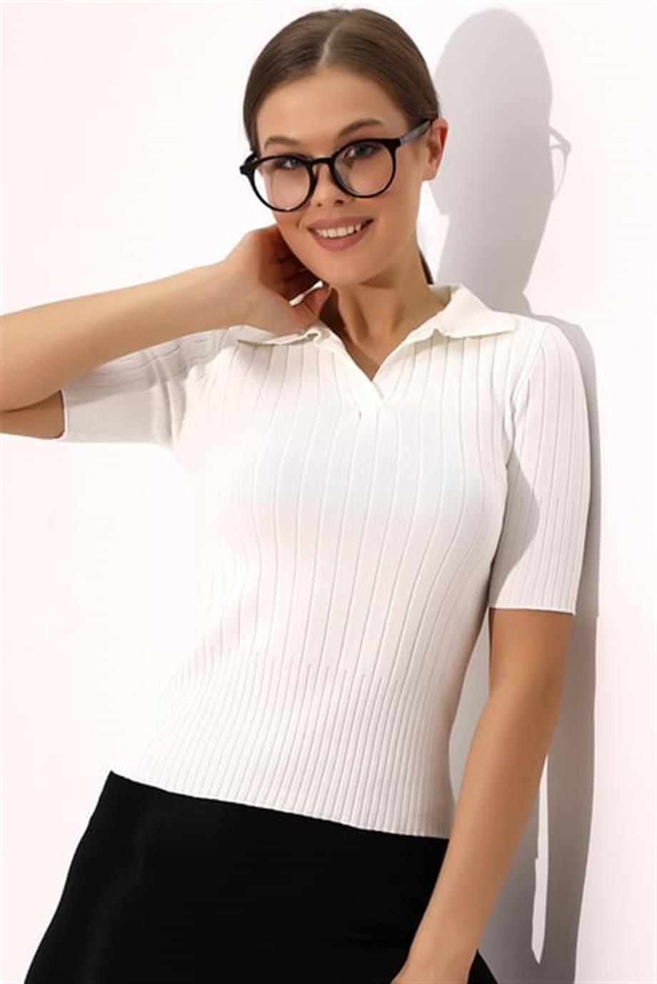 Polo Yaka Triko Bluz  6335