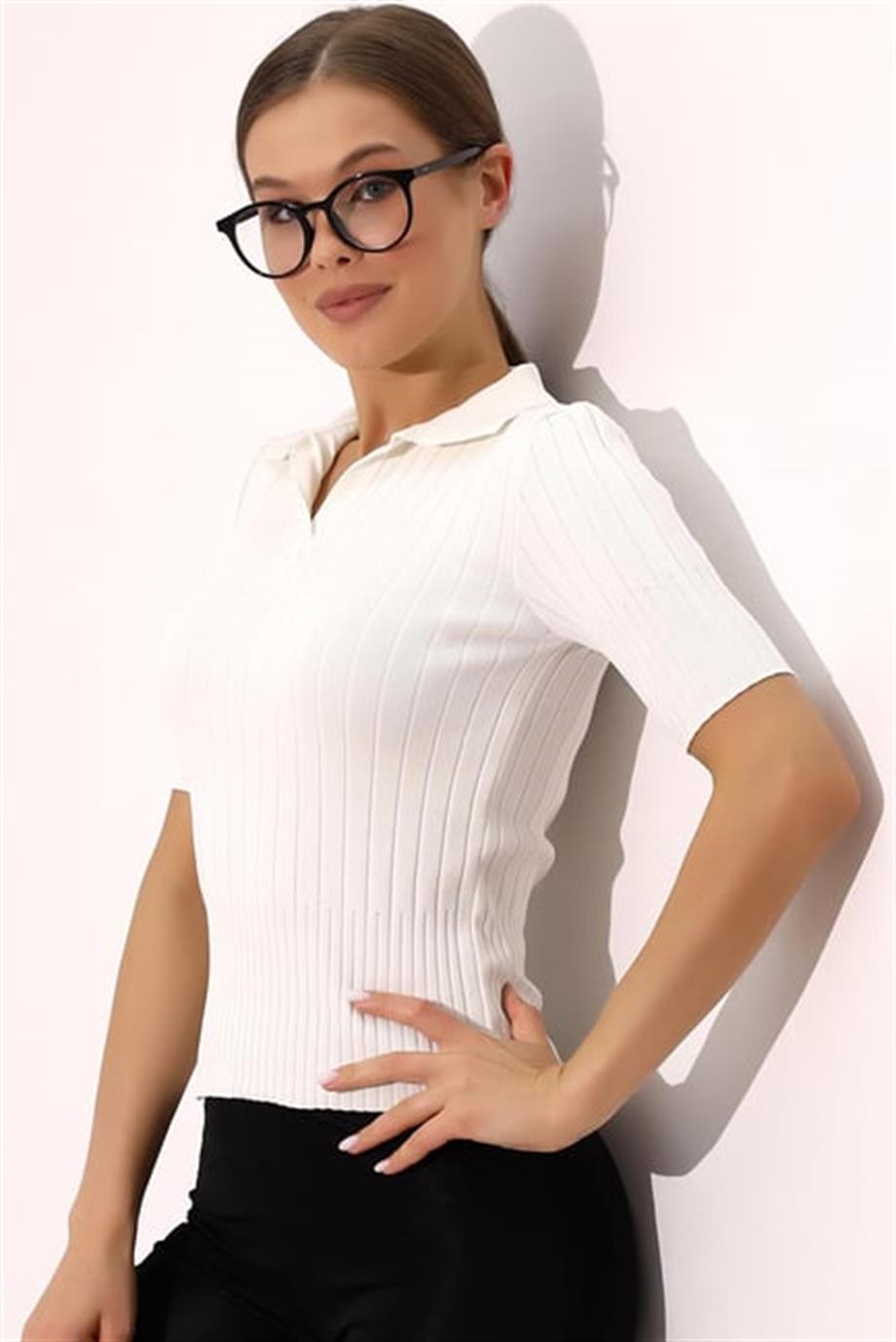 Polo Yaka Triko Bluz  6335