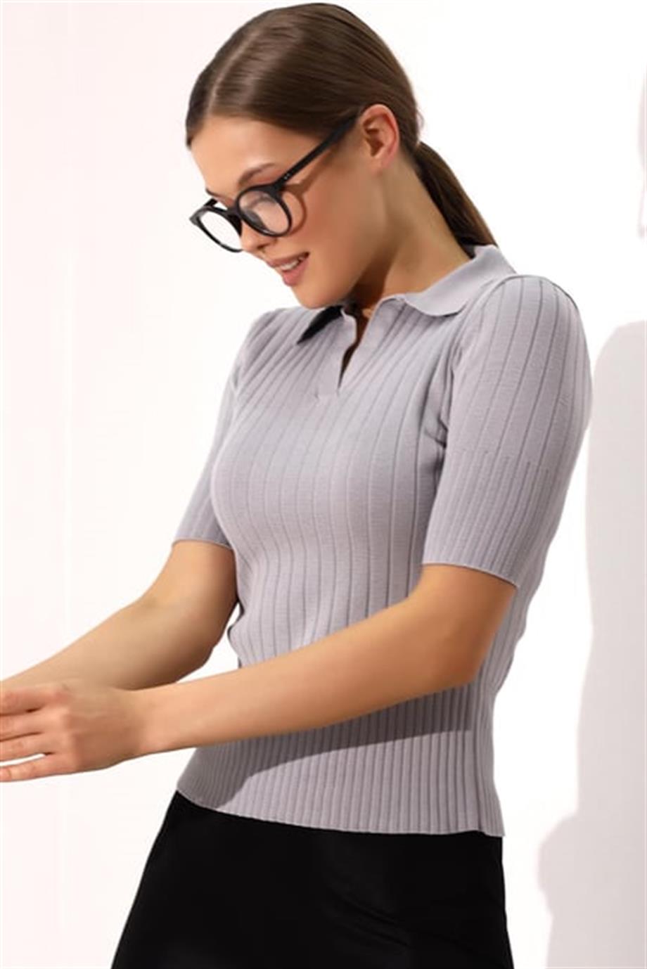 Polo Yaka Triko Bluz  6335