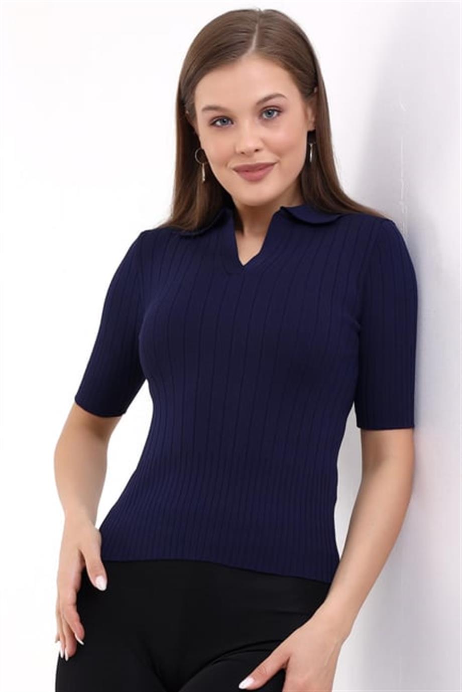 Polo Yaka Triko Bluz  6335