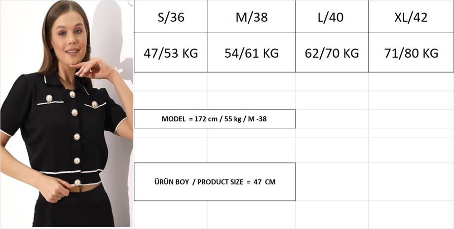 Polo Yaka Triko Crop İnci Düğmeli Hırka 2203