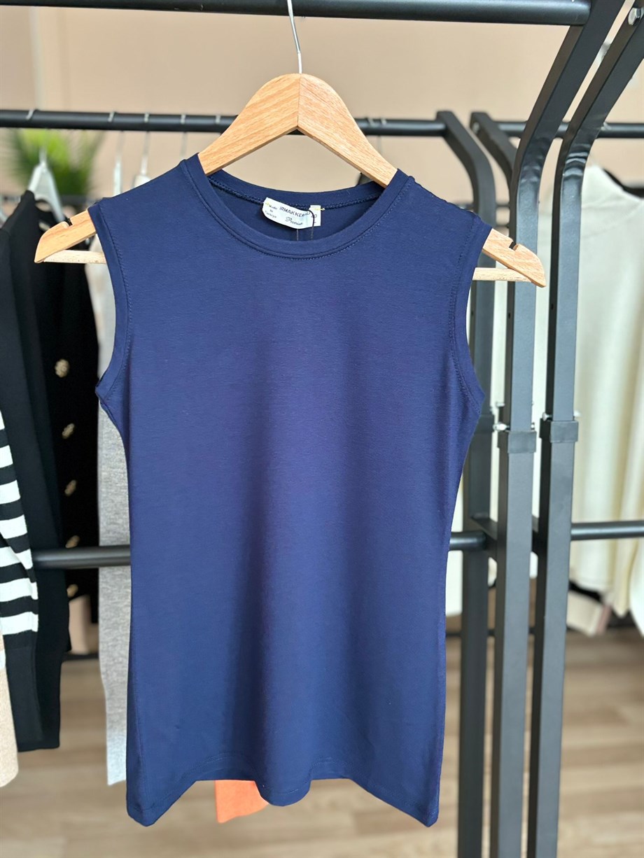 Sıfır Kol Bisiklet Yaka Badi Viskon Likralı Body 109 Lacivert