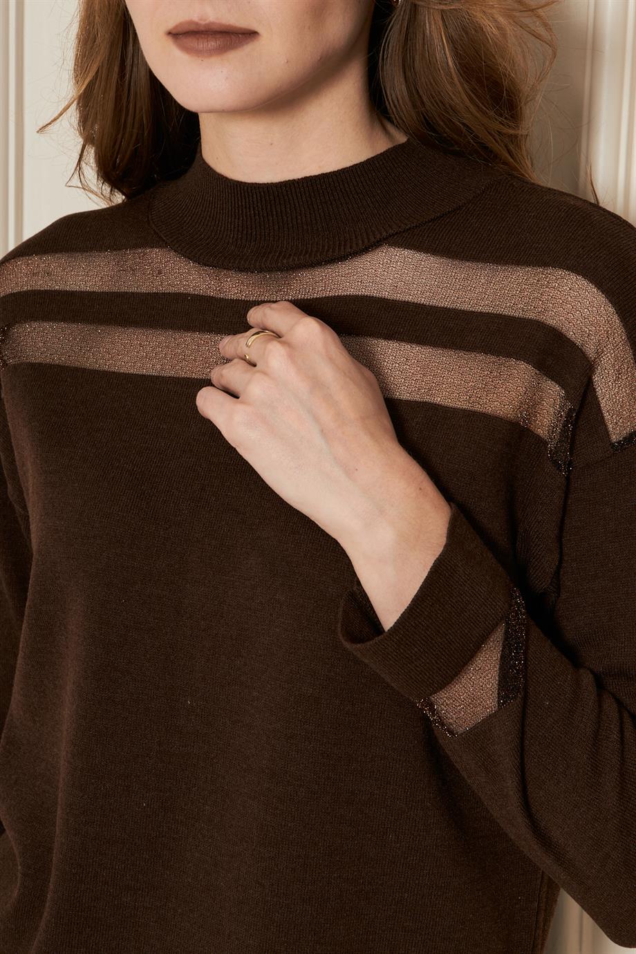 Transparan Çizgili Triko Kazak Triko Bluz 1107