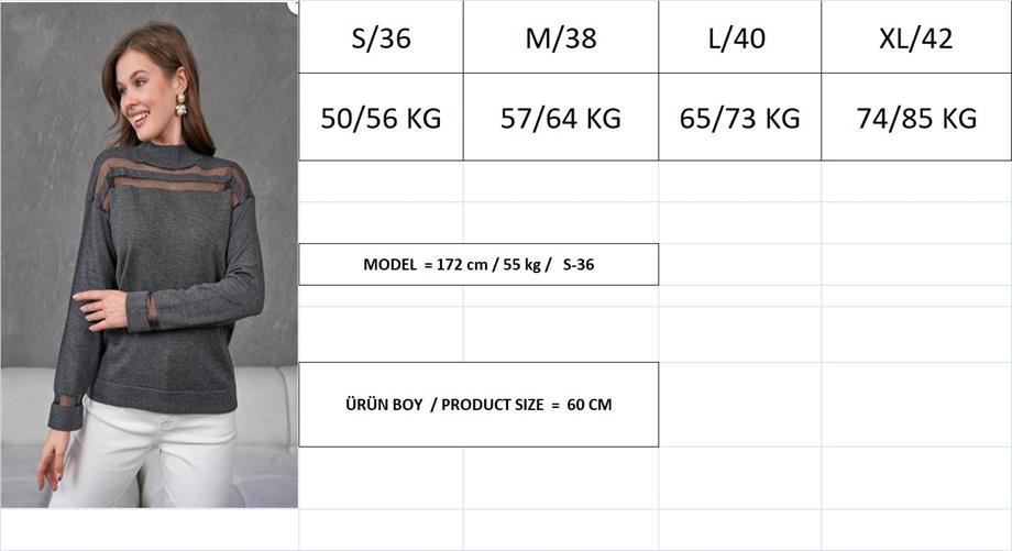 Transparan Çizgili Triko Kazak Triko Bluz 1107