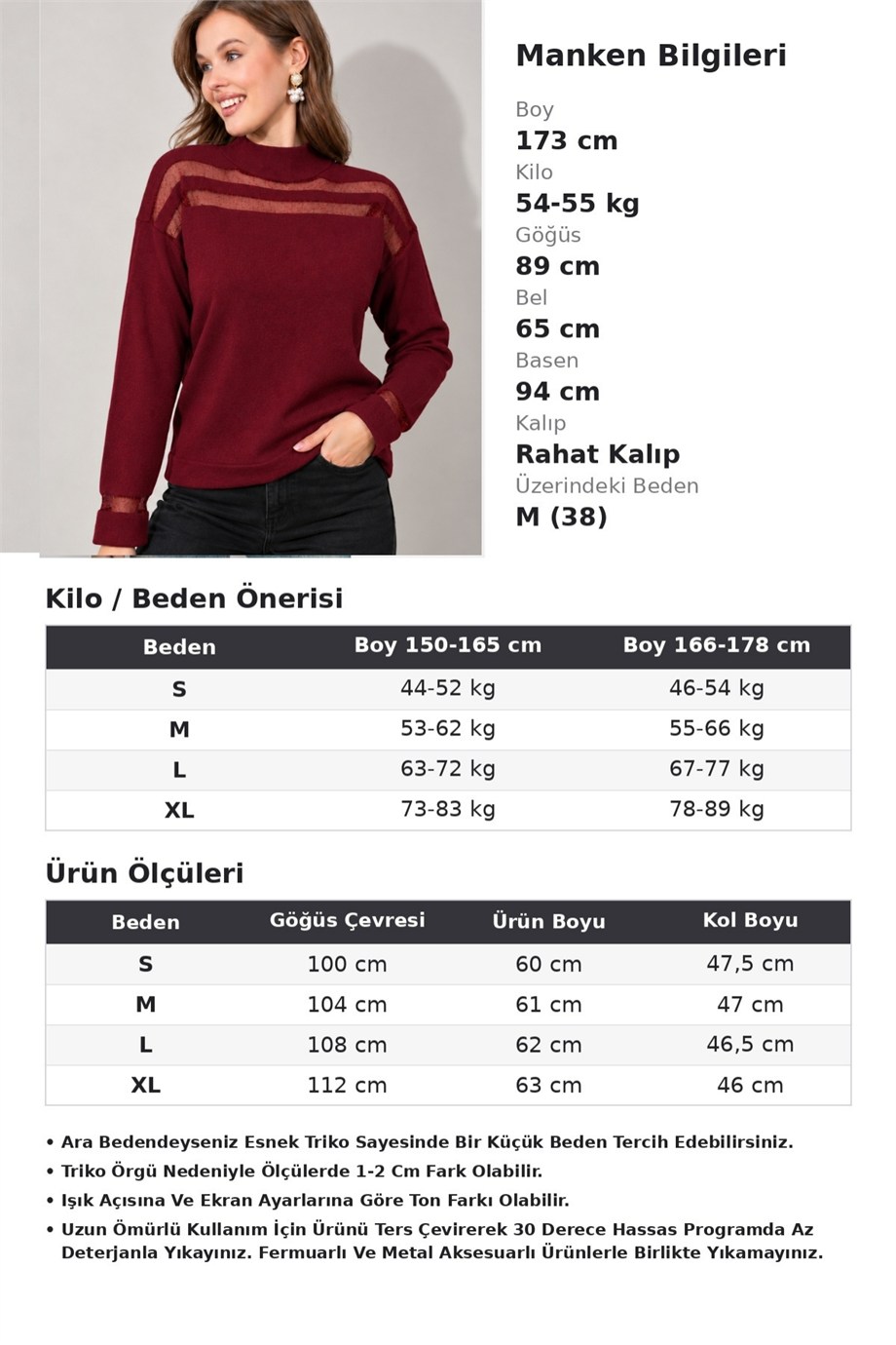 Transparan Çizgili Triko Kazak Triko Bluz 1107 Bordo