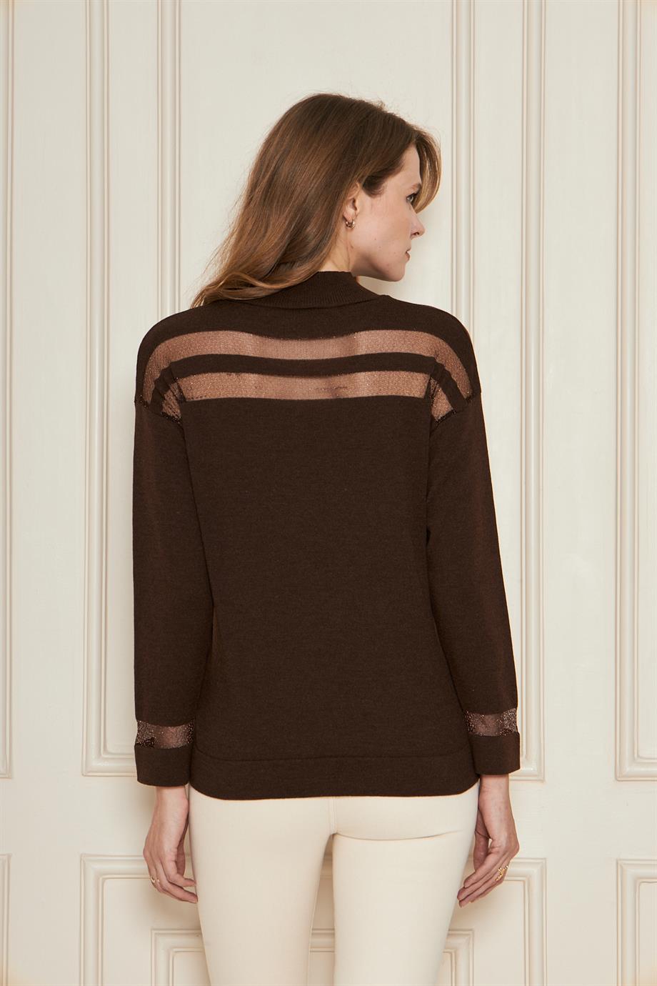 Transparan Çizgili Triko Kazak Triko Bluz 1107