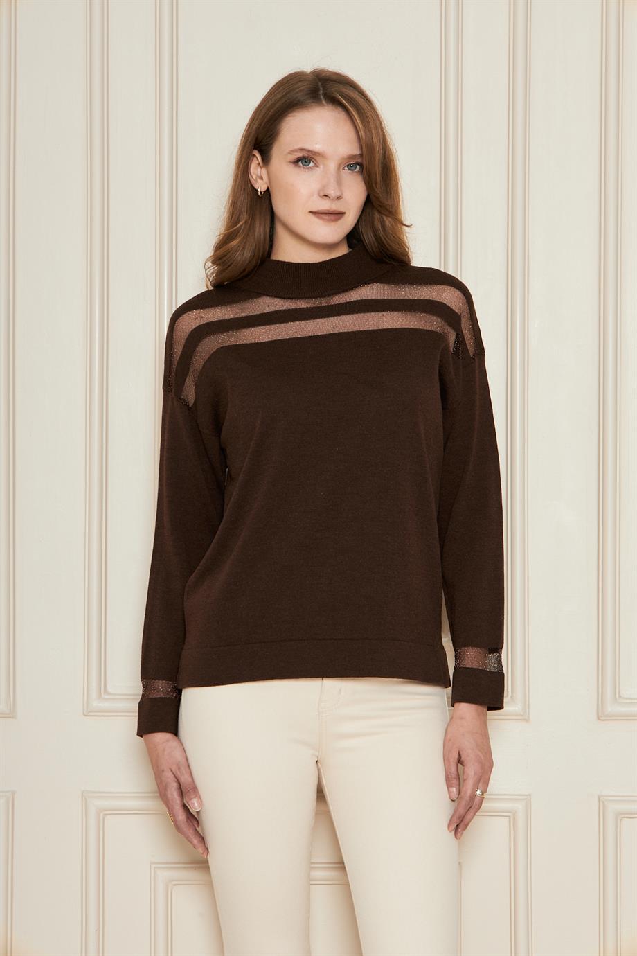 Transparan Çizgili Triko Kazak Triko Bluz 1107