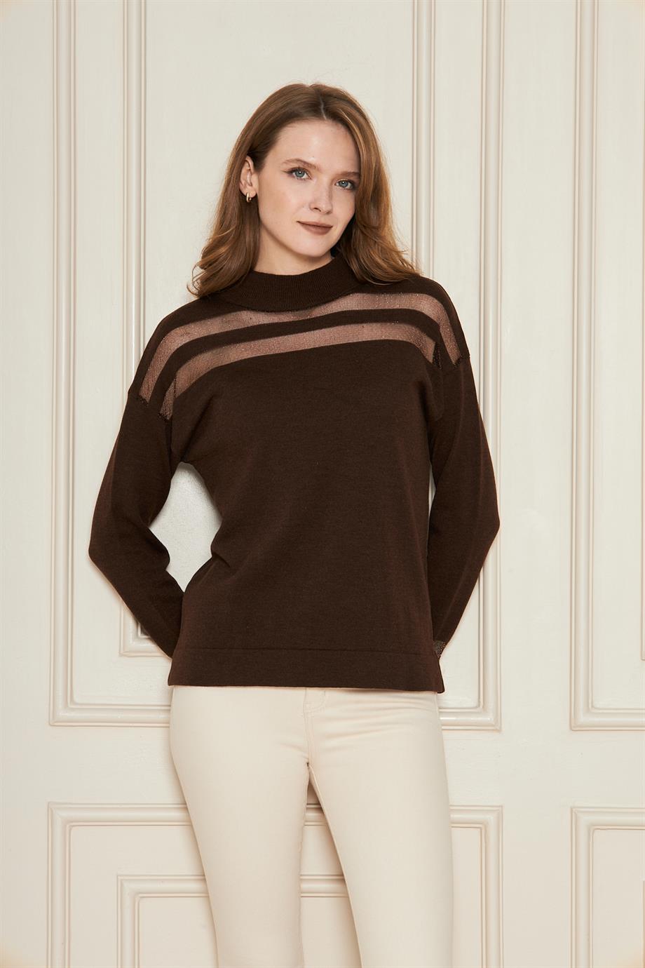 Transparan Çizgili Triko Kazak Triko Bluz 1107