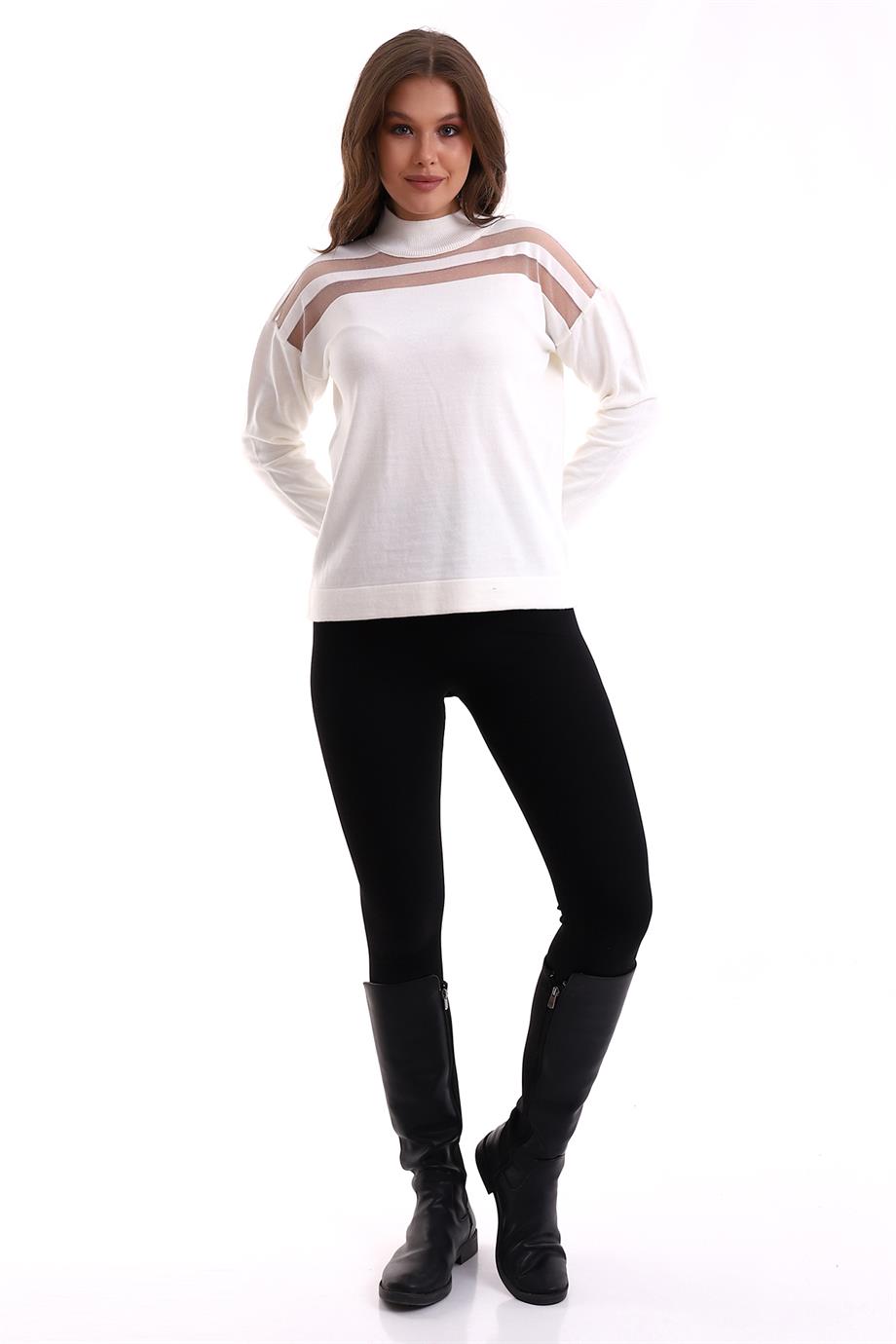 Transparan Çizgili Triko Kazak Triko Bluz 1107