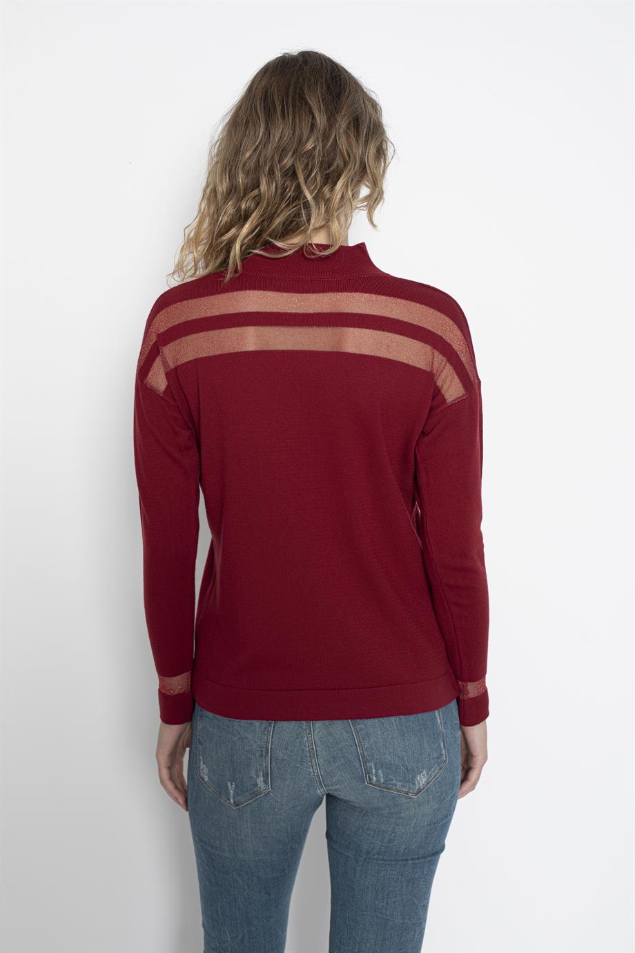 Transparan Çizgili Triko Kazak Triko Bluz 1107