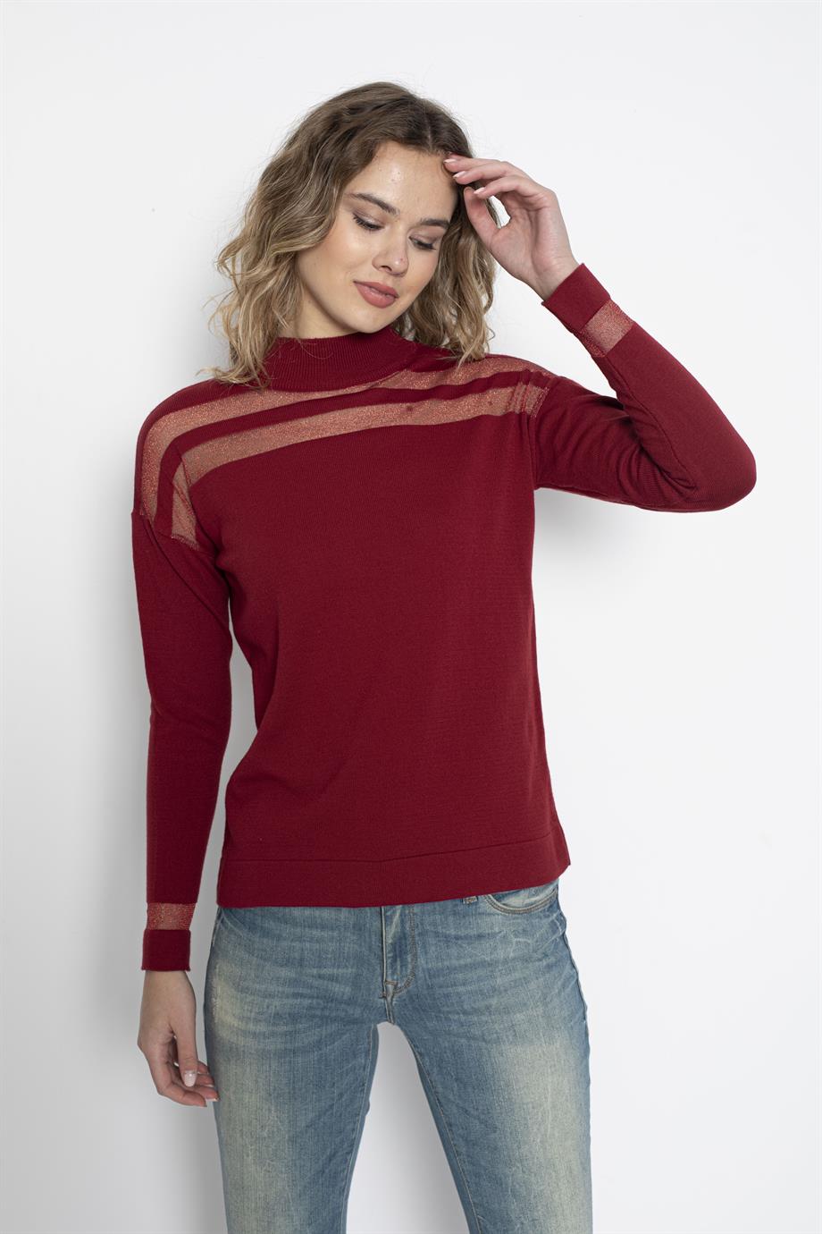 Transparan Çizgili Triko Kazak Triko Bluz 1107