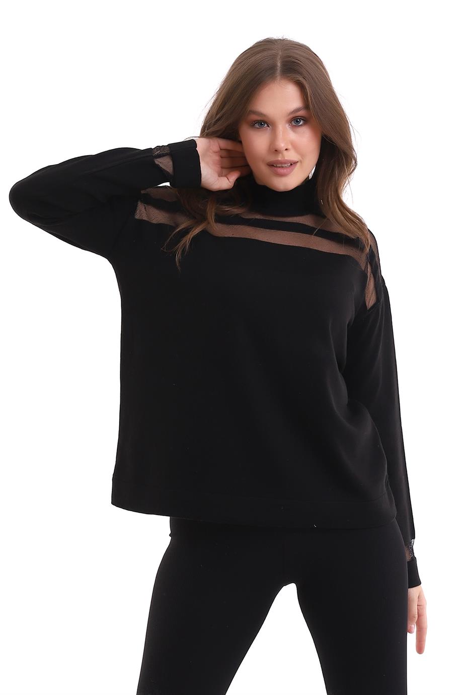 Transparan Çizgili Triko Kazak Triko Bluz 1107