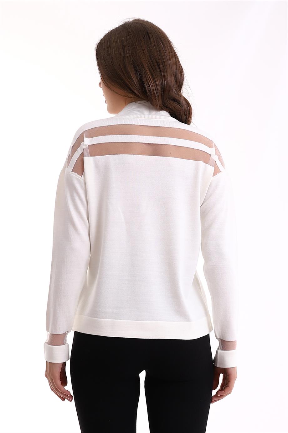 Transparan Çizgili Triko Kazak Triko Bluz 1107