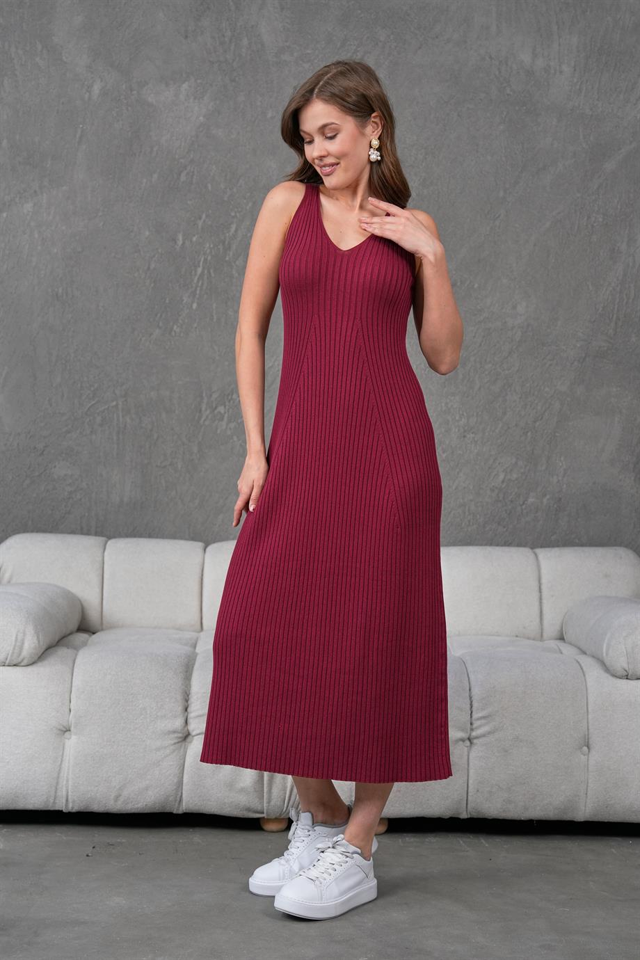 V Yaka Kolsuz Triko Elbise 171610