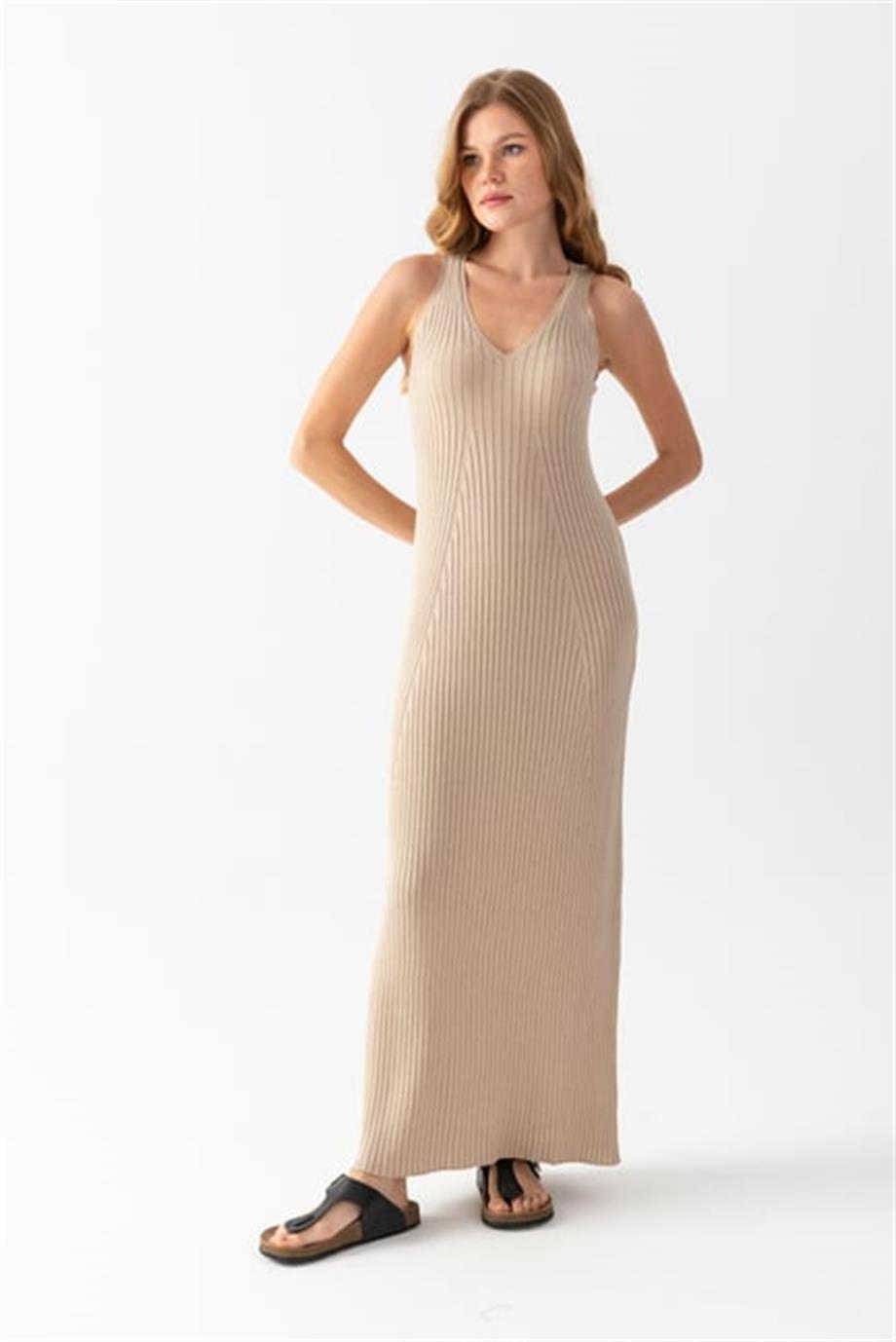 V Yaka Kolsuz Triko Elbise 171610