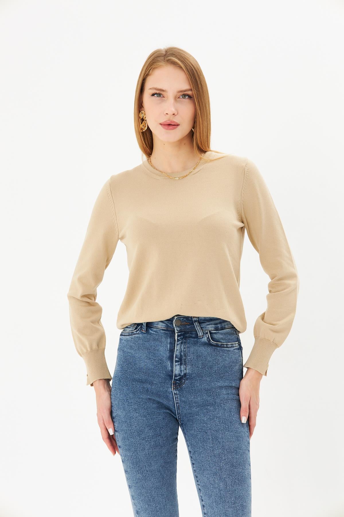 Kadın Bisiklet Yaka Kazak Old Money Kadın Kazak K2706