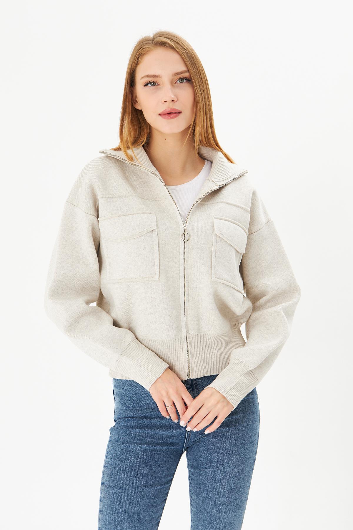 Kadın Çelik Örgü Fermuarlı Triko Mont Kadın Mont 4309