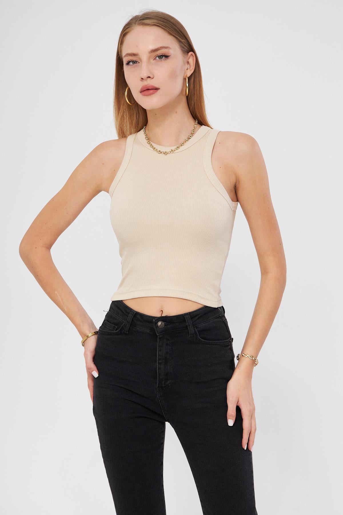 Kadın Fitilli Basic Crop Atlet 4003