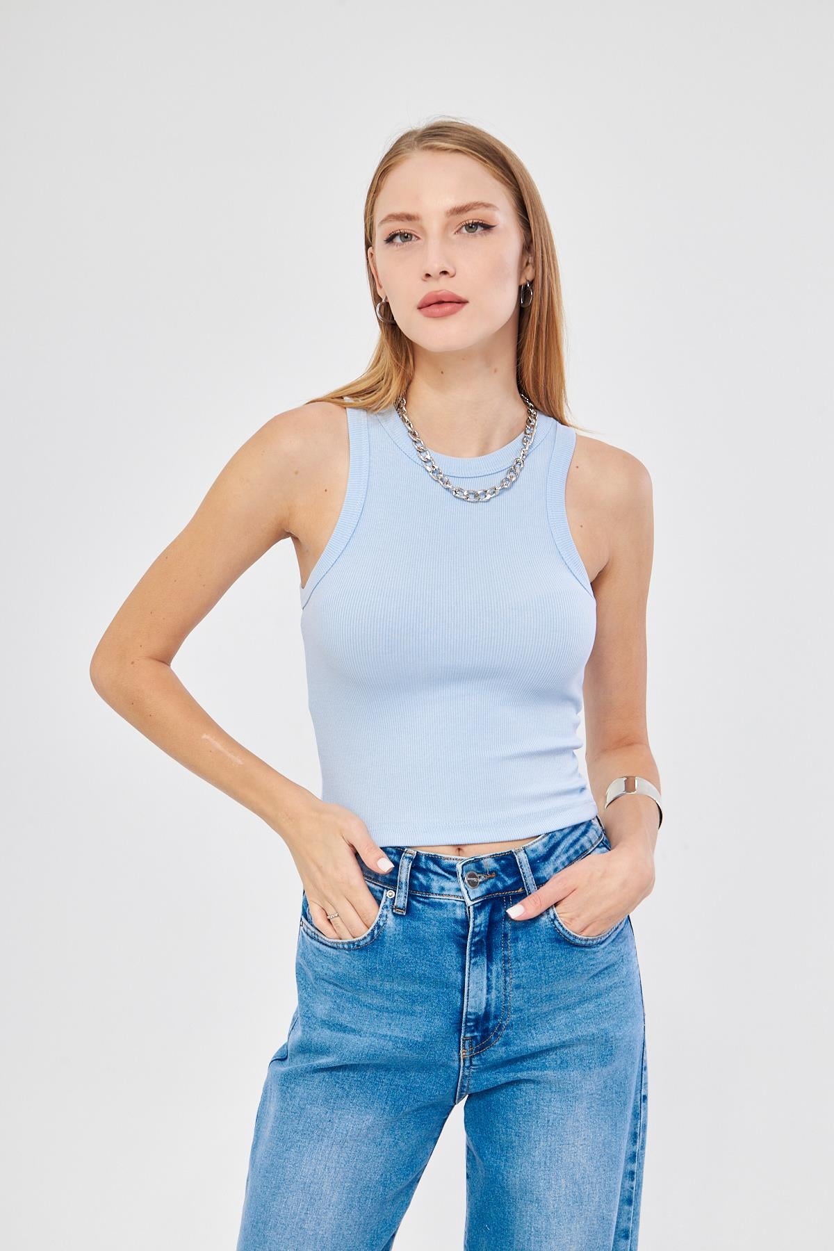 Kadın Fitilli Basic Crop Atlet 4003