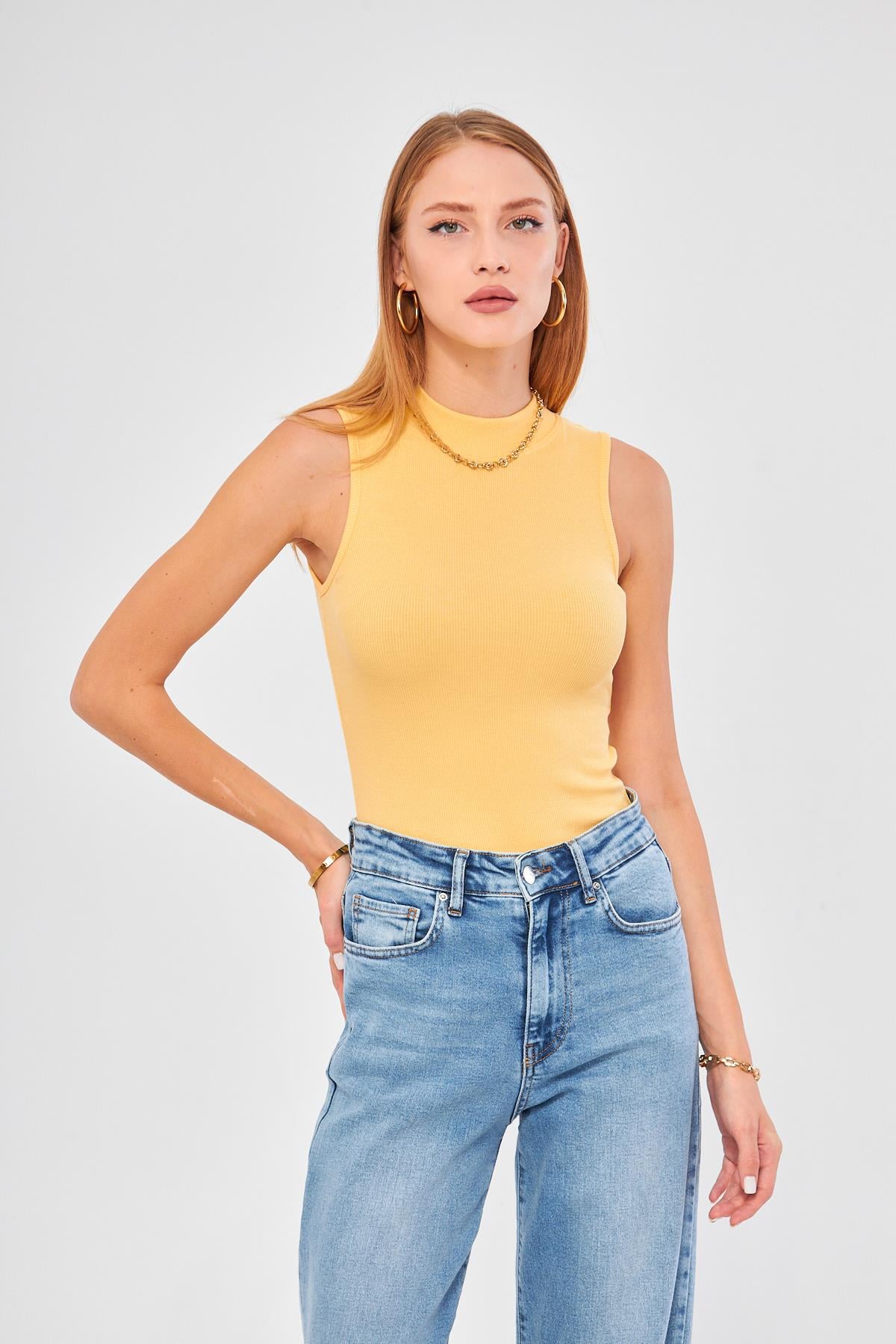 Kadın Sıfır Kol Fitilli Badi Coton Body 6027