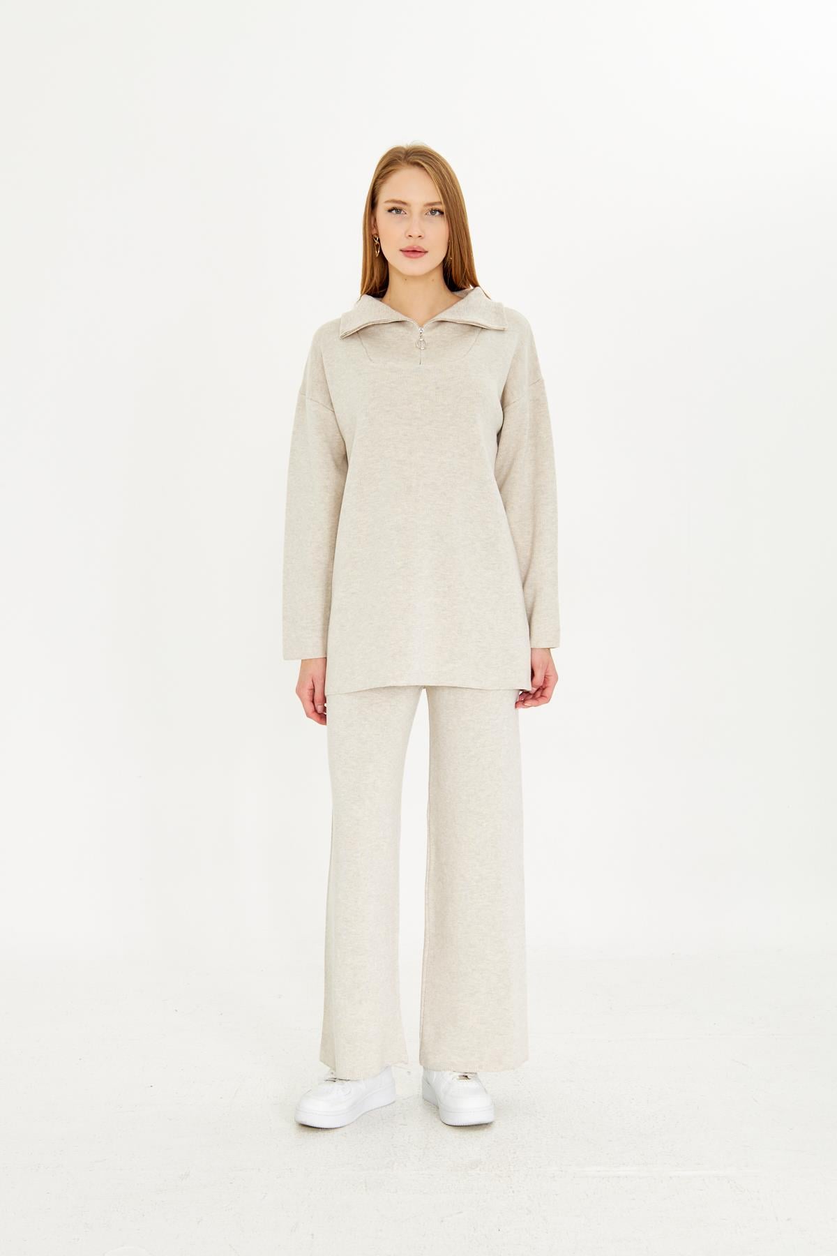 Oversize Fermuarlı Triko Alt Üst Takım 1805