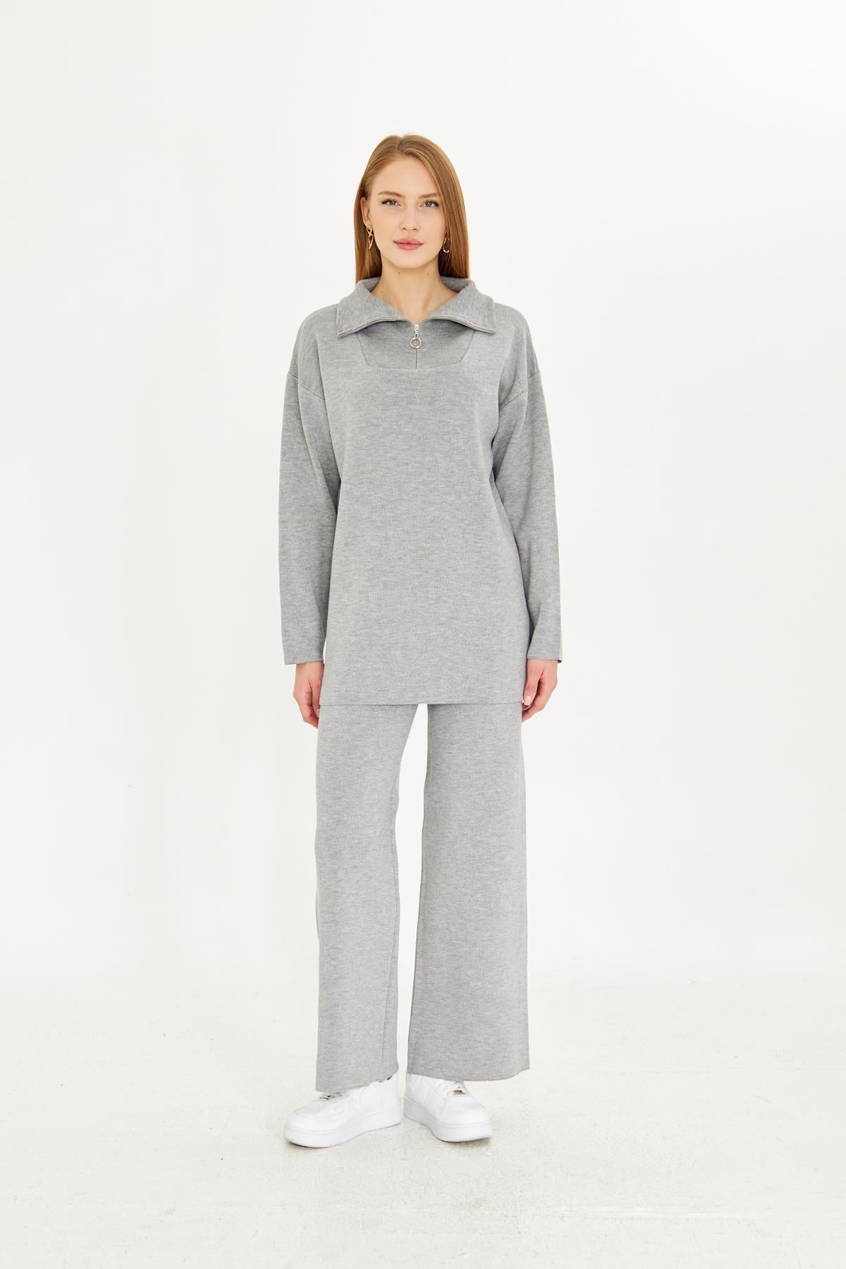 Oversize Fermuarlı Triko Alt Üst Takım 1805