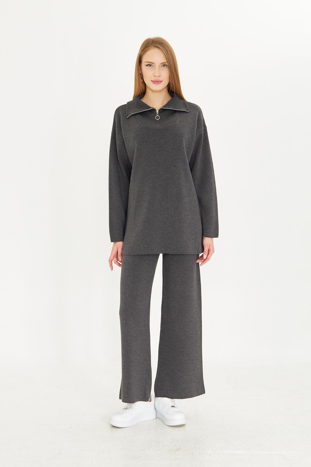 Oversize Fermuarlı Triko Alt Üst Takım 1805