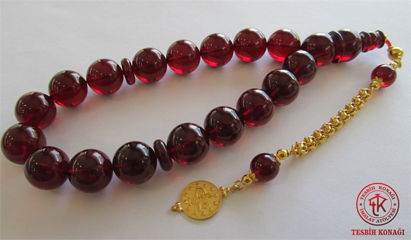 Bordo Ateş Kehribarı Tesbih