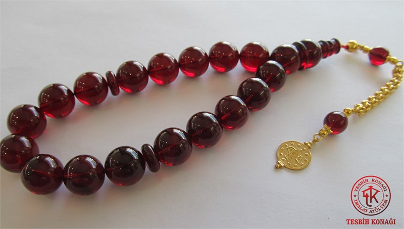 Bordo Ateş Kehribarı Tesbih