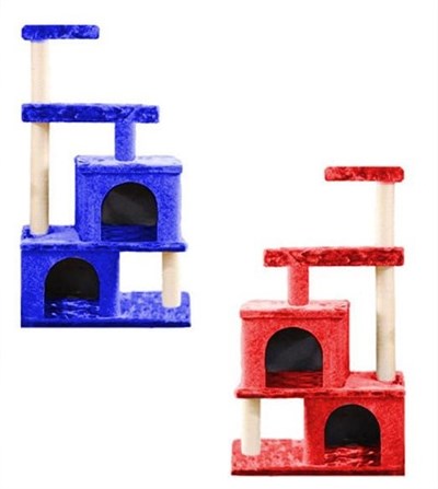 2 Katlı - Tek Kapılı Fonksiyonlu Kedi Evi ve Tırmalama