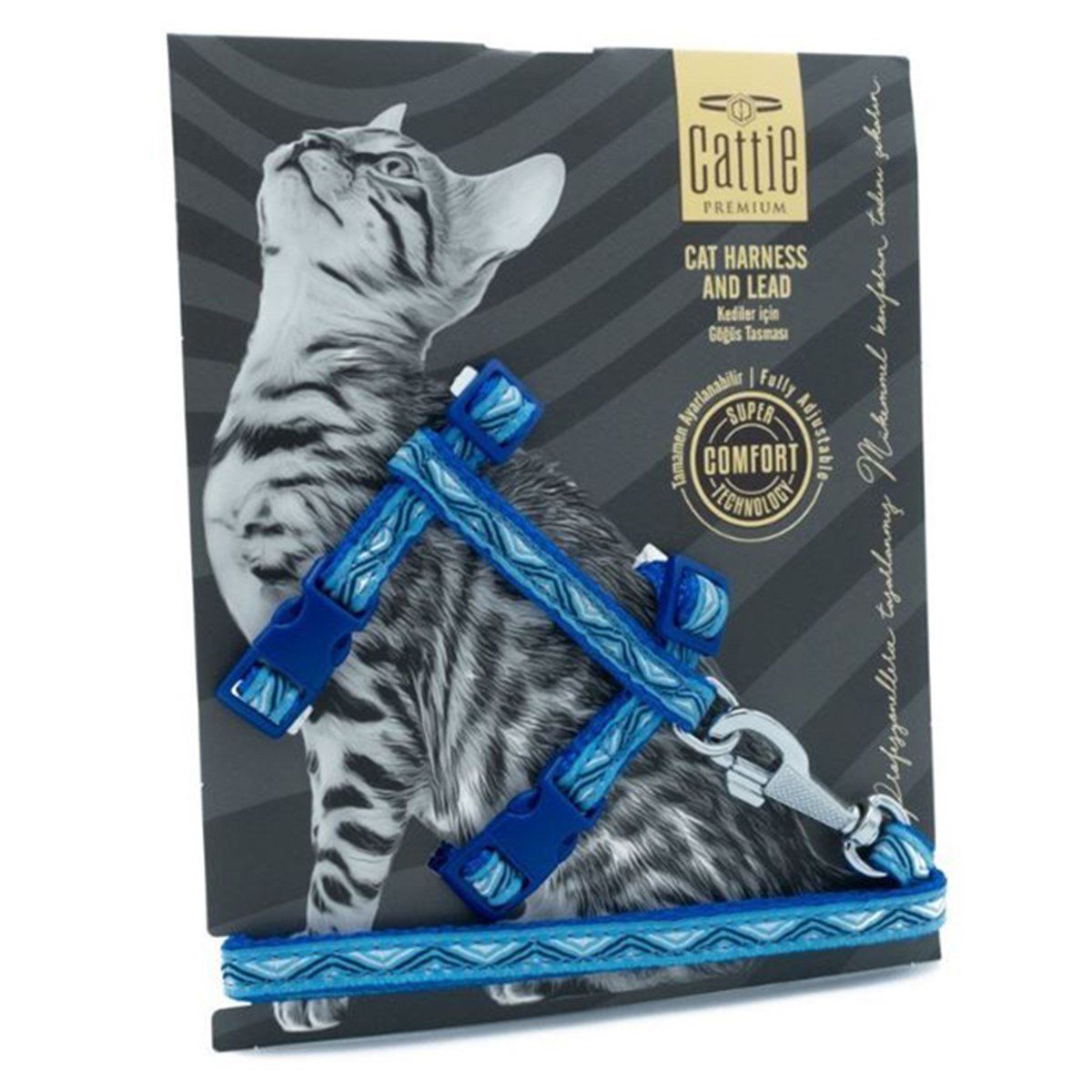 CATTİE DESENLİ KEDİ GÖĞÜS & GEZDİRME TAKIMI ROYALMAVİ 1X25-40CM8680782130137