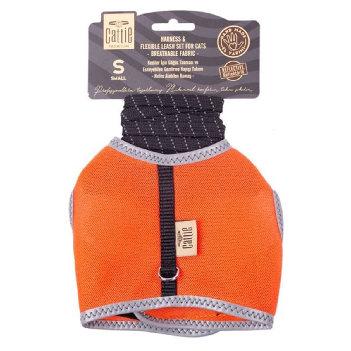CATTİE HAVALI DOKUMA KEDİ GÖĞÜS & GEZDİRME TAKIMI TURUNCU 1X25-35CM8680782126260