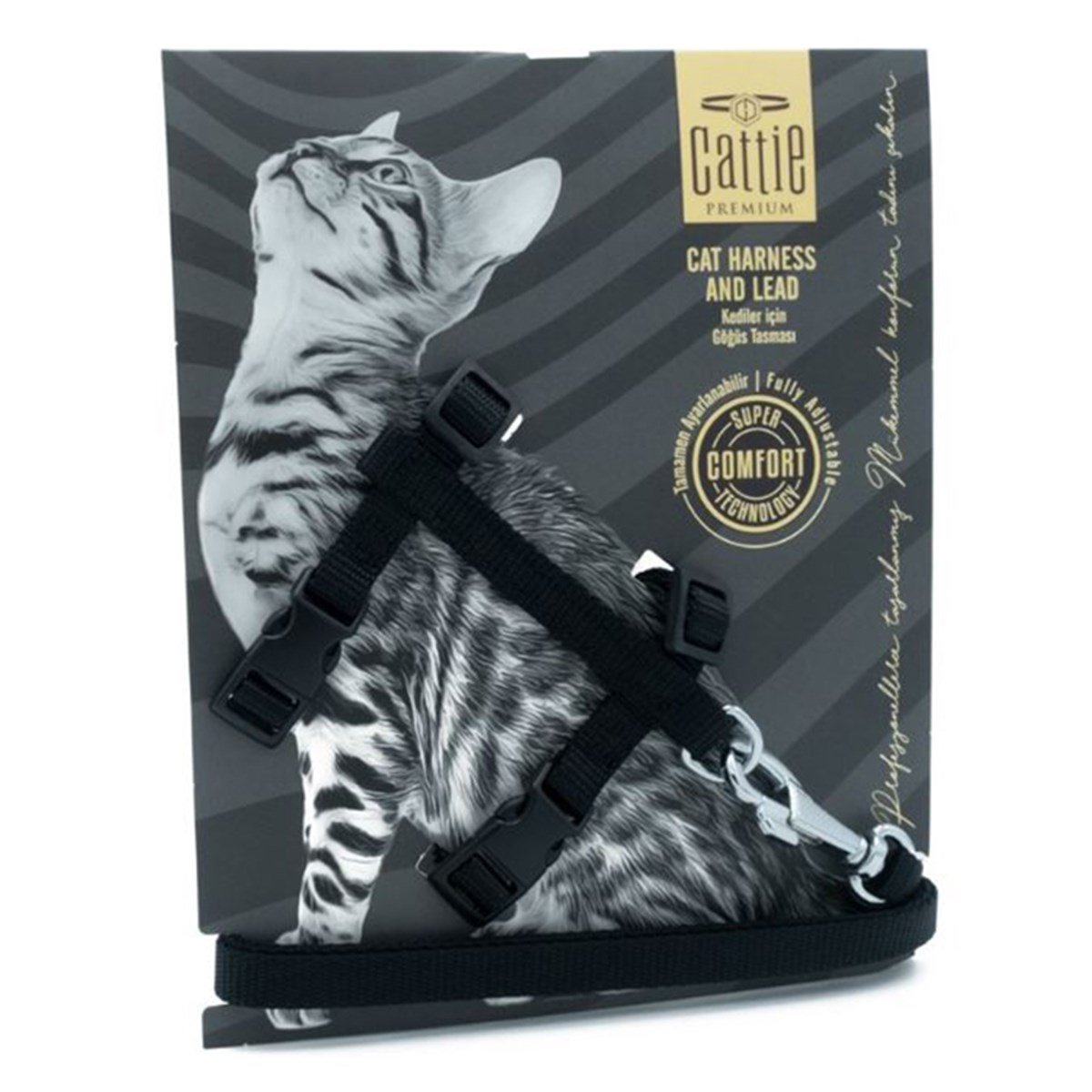 CATTİE KEDİ GÖĞÜS & GEZDİRME TAKIMI SİYAH 1X25-40CM8680782123412