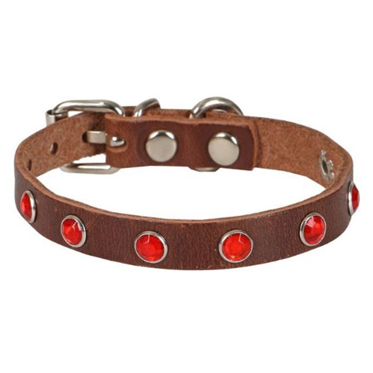 CATTİE TAŞLI DERİ KEDİ TASMASI KAHVE 1,2X23-28CM