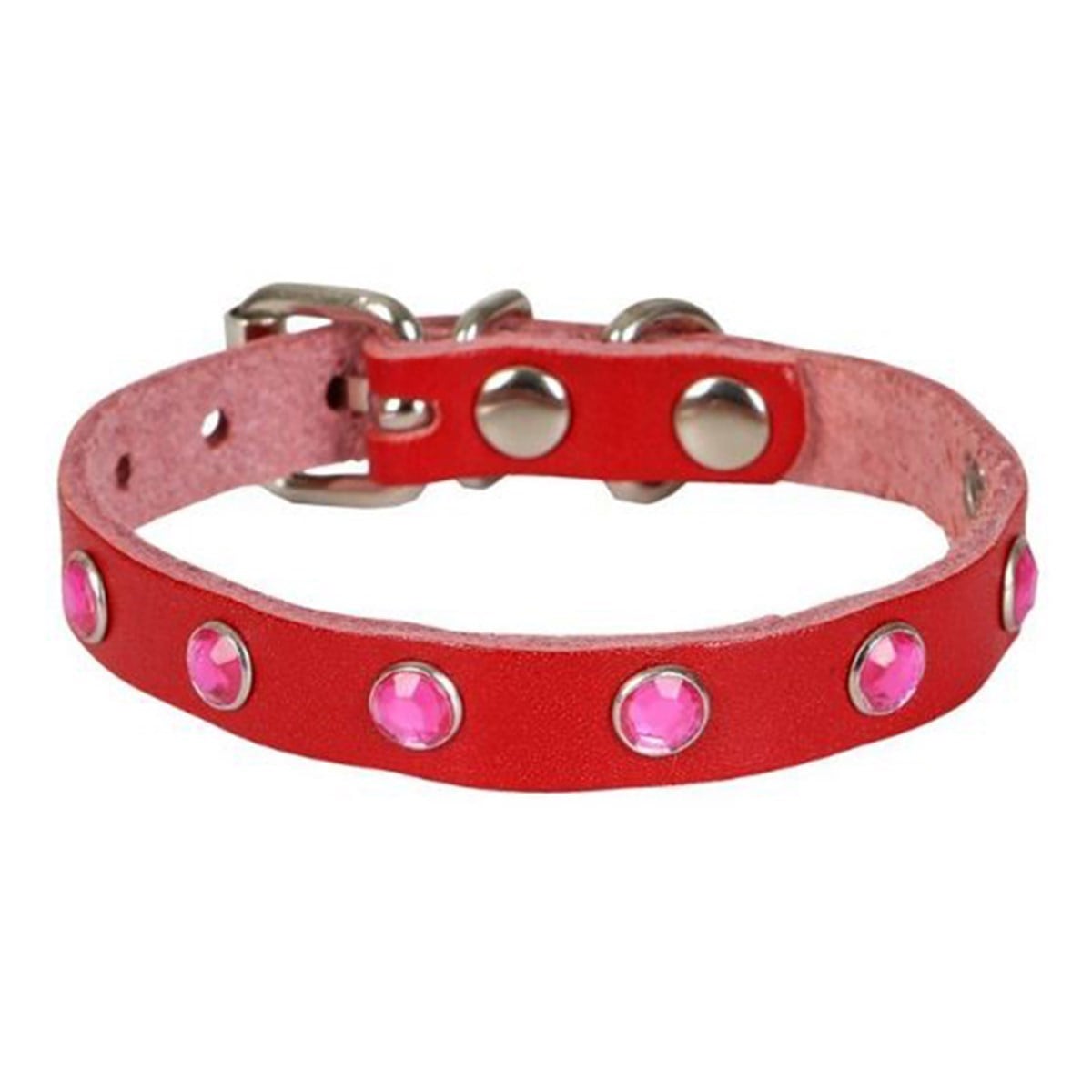 CATTİE TAŞLI DERİ KEDİ TASMASI KIRMIZI 1,5X26-31CM