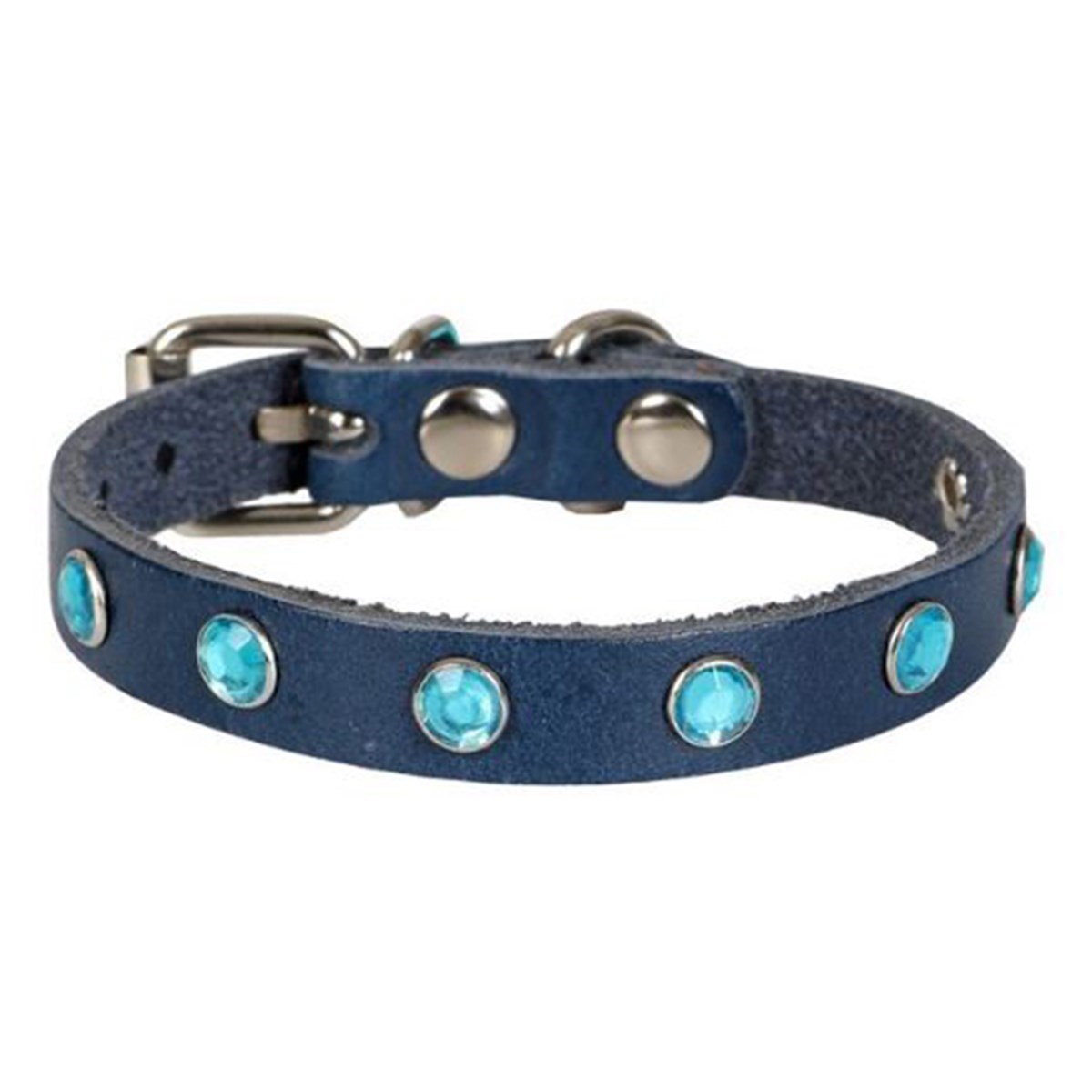 CATTİE TAŞLI DERİ KEDİ TASMASI ROYALMAVİ 1,2X23-28CM