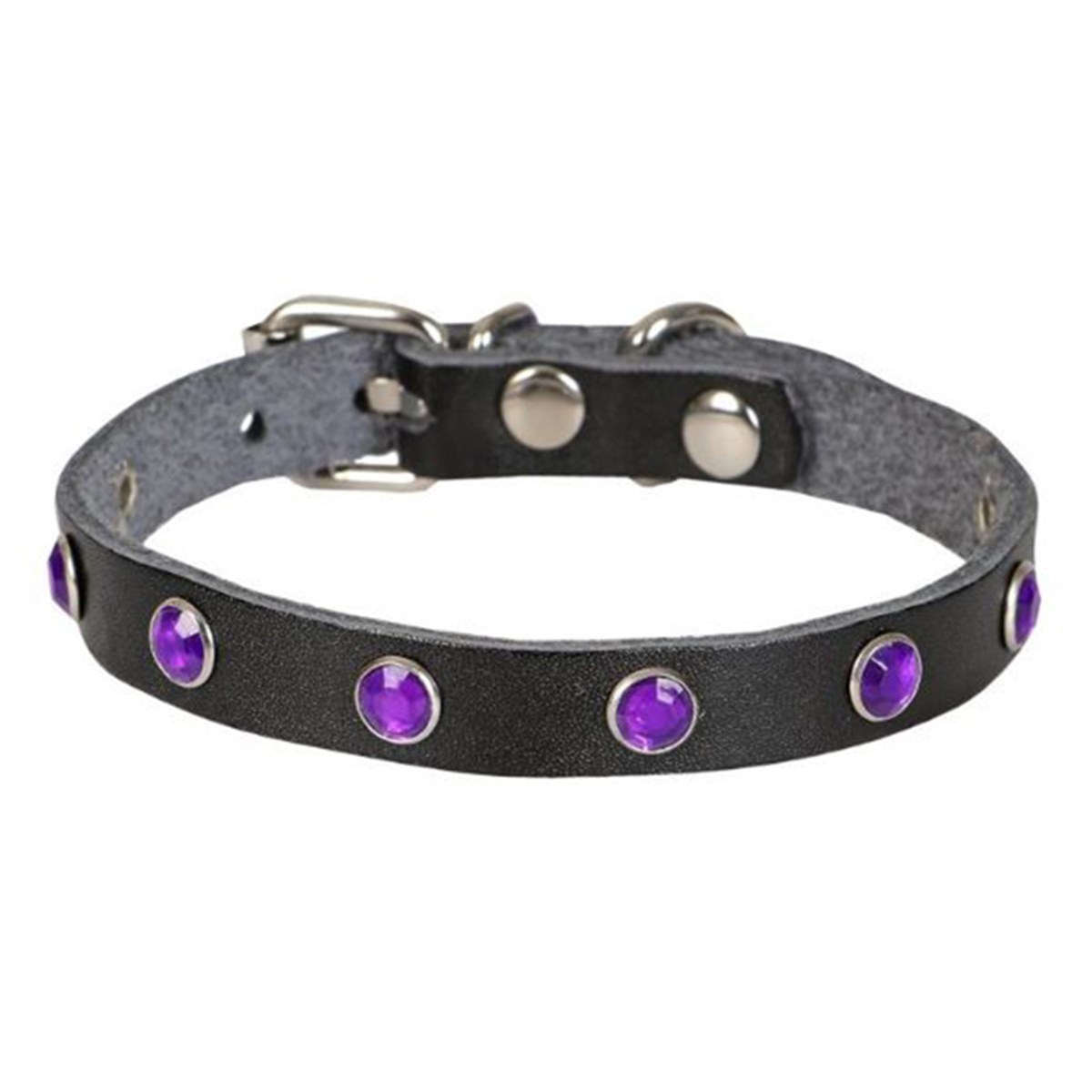 CATTİE TAŞLI DERİ KEDİ TASMASI SİYAH 1,5X26-31CM